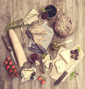 French snacks on a wooden background