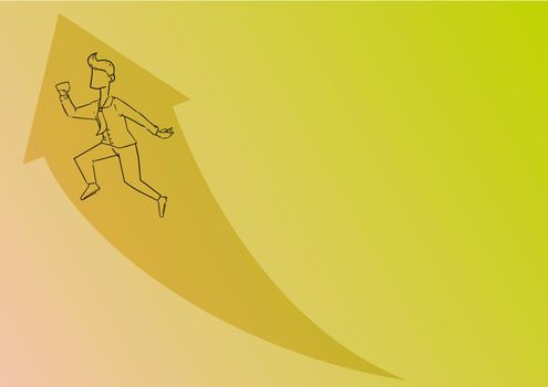 Illustration Of Happy Businessman Running Up With Arrow Got His Promotion.