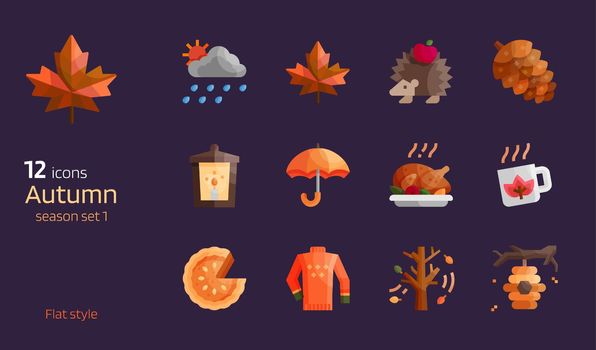 Autumn flat design icon vector set
