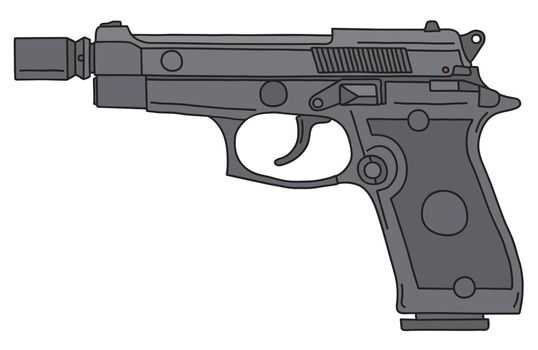 The handgun with a silencer