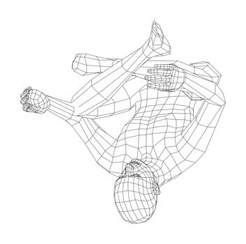 Wireframe man relaxing in lotus position. 3d illustration