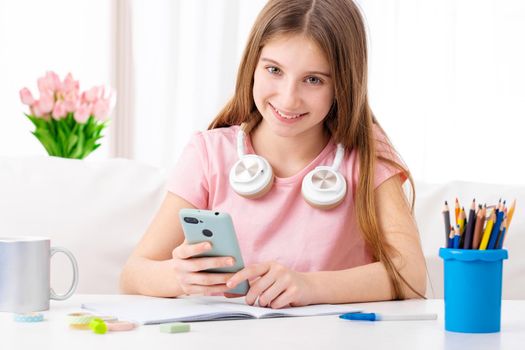 Girl on leisure time with phone