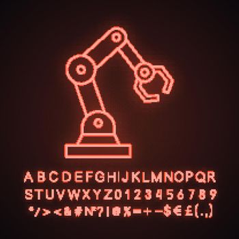 Industrial robotic arm neon light icon