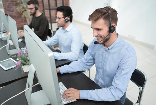 professional call center operators communicate with customers