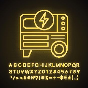Portable power generator neon light icon