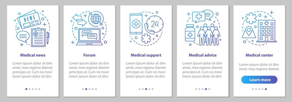 Medicine and healthcare onboarding mobile app page screen with l
