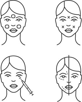 Botox injection linear icons set