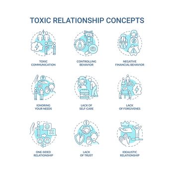Relationship abuse concept icons set