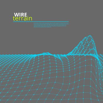 Mesh Wire Polygonal Terrain Surface On Gray