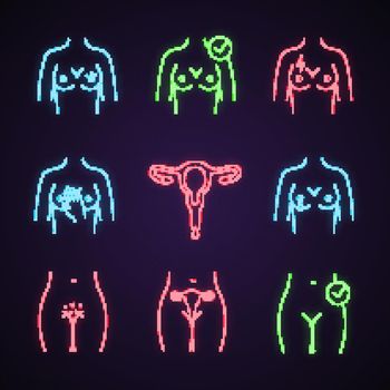 Gynecology neon light icons set