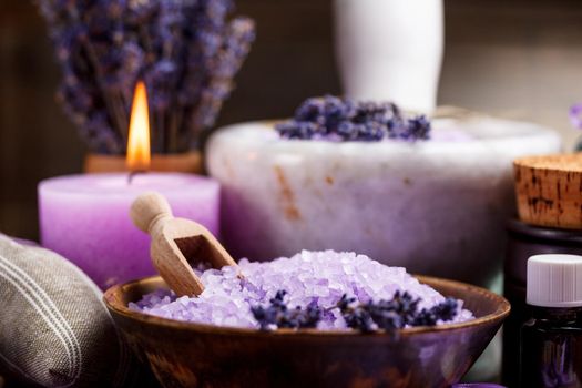Spa still life with lavender bath salt