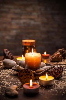 Spa and wellness concept with stones and candles