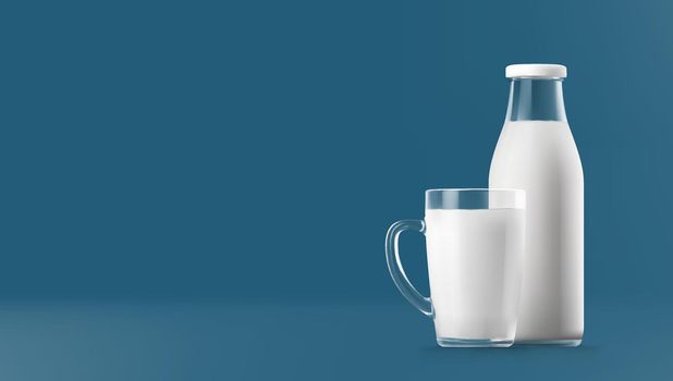 Realistic Transparent Clear Glass And Bottle Of Milk Isolated