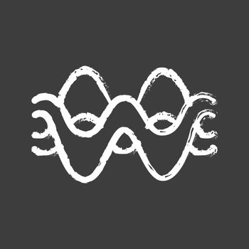 Overlapping waves chalk icon. Abstract energy, synergy flow waveform. Fluid, organic waves, soundwaves. Vibration amplitude, level curves. Wavy lines. Isolated vector chalkboard illustration