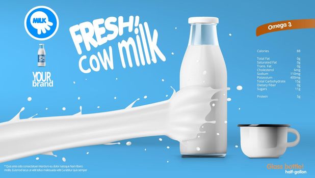 Realistic Transparent Clear Milk Bottle Advertising Template