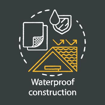 Waterproof construction chalk concept icon. Water resistant building materials idea. Hydrophobic coating, covering substances for roof moisture protection. Vector isolated chalkboard illustration