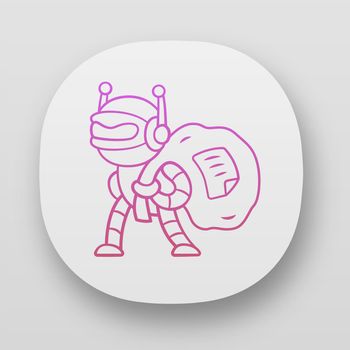 Scraper bot app icon. Malicious bad robot. Content stealing. Web scraping service. Artificial intelligence. UI/UX user interface. Web or mobile applications. Vector isolated illustrations