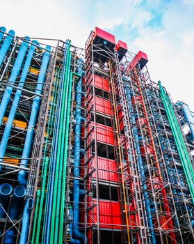 Paris / France - April 06 2019: Colorful facade of the Center of Georges Pompidou