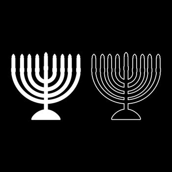 Chanukah menorah Jewish holiday candelabra with candles Israel candle holder icon white color vector illustration flat style image set