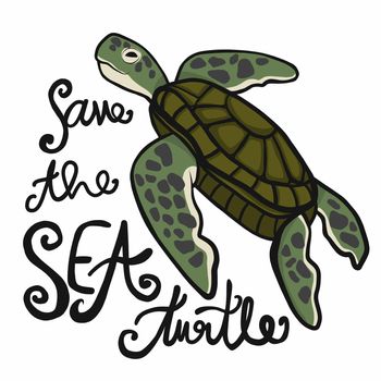 Save the sea turtle cartoon vector illustration