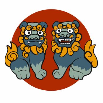 Japanese Lion couple cartoon vector illustration