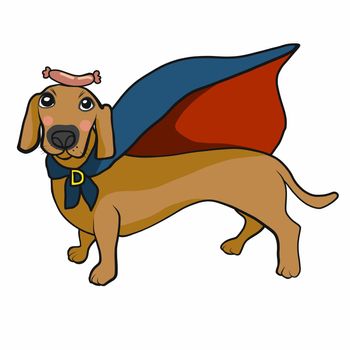 Dachshund super dog hero cartoon vector illustration