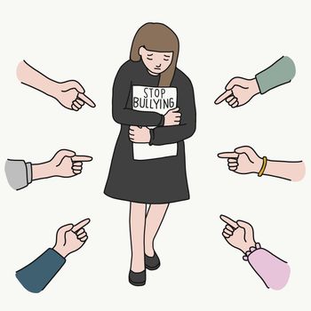 Bullying , hand point finger to sad girl vector illustration