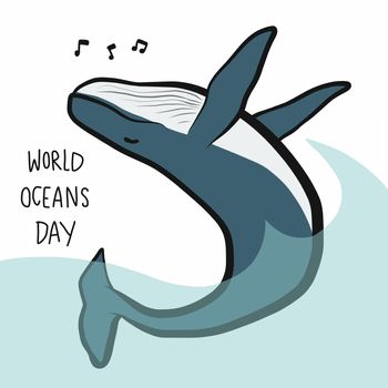 Whales dancing, World oceans day cartoon vector illustration