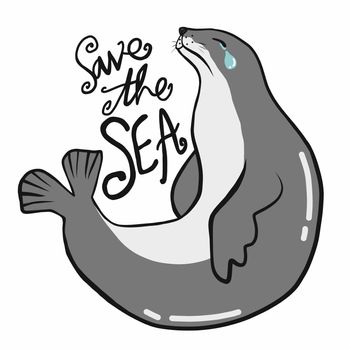 Sea lions save the sea cartoon vector illustration