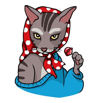 Beauty female Tabby cat vintage fashion style cartoon vector illustration