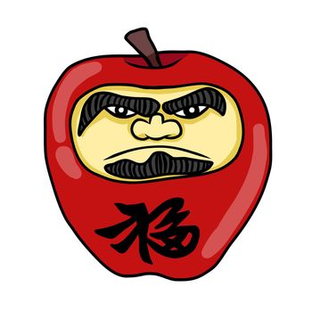 Daruma apple with Japanese word mean rich cartoon vector illustration