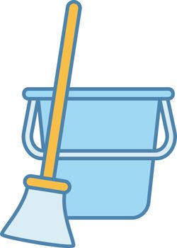 Bucket and broom color icon