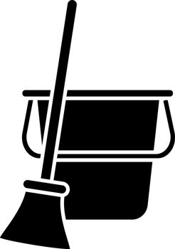 Bucket and broom glyph icon
