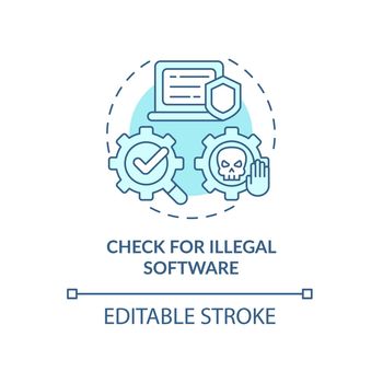Check for illegal software blue concept icon