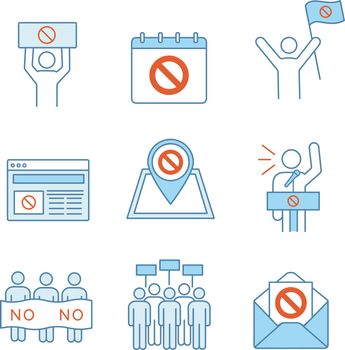 Protest action color icons set