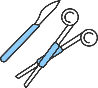 Surgical scalpel and clamp color icon
