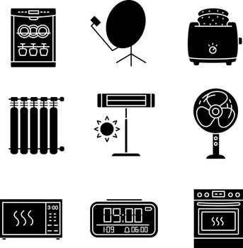 Household appliance glyph icons set