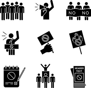 Protest action glyph icons set