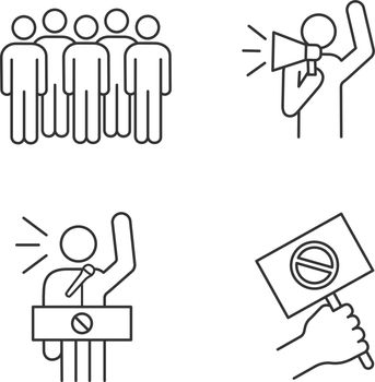 Protest action linear icons set