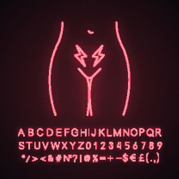 Menstrual cramps and pain neon light icon