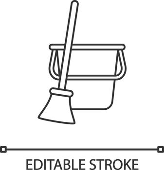 Bucket and broom linear icon