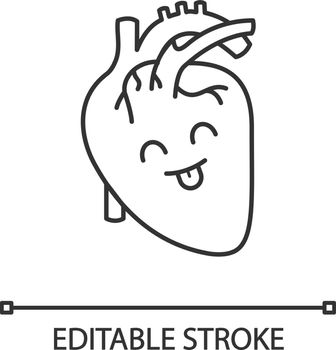 Smiling human heart anatomy linear icon