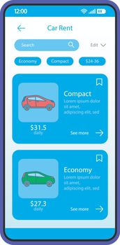 Car rental app interface vector template