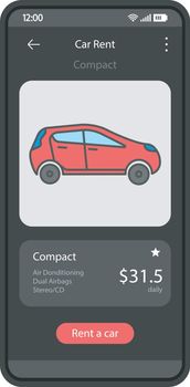 Car rent app interface vector template