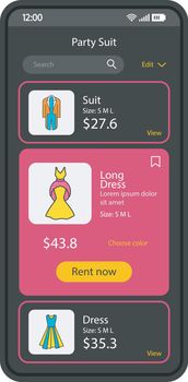 Clothes rent app smartphone interface vector template