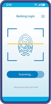 Fingerprint scanner smartphone app interface vector template