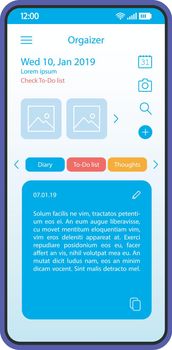 Organizer app smartphone interface vector template