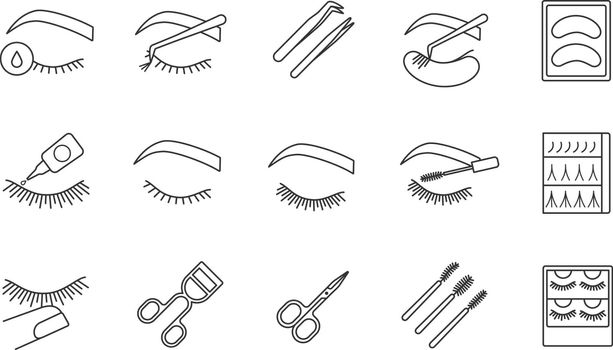 Eyelash extension linear icons set