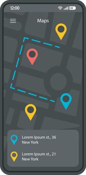 GPS navigation app interface vector template