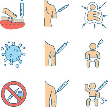 Vaccination and immunization color icons set